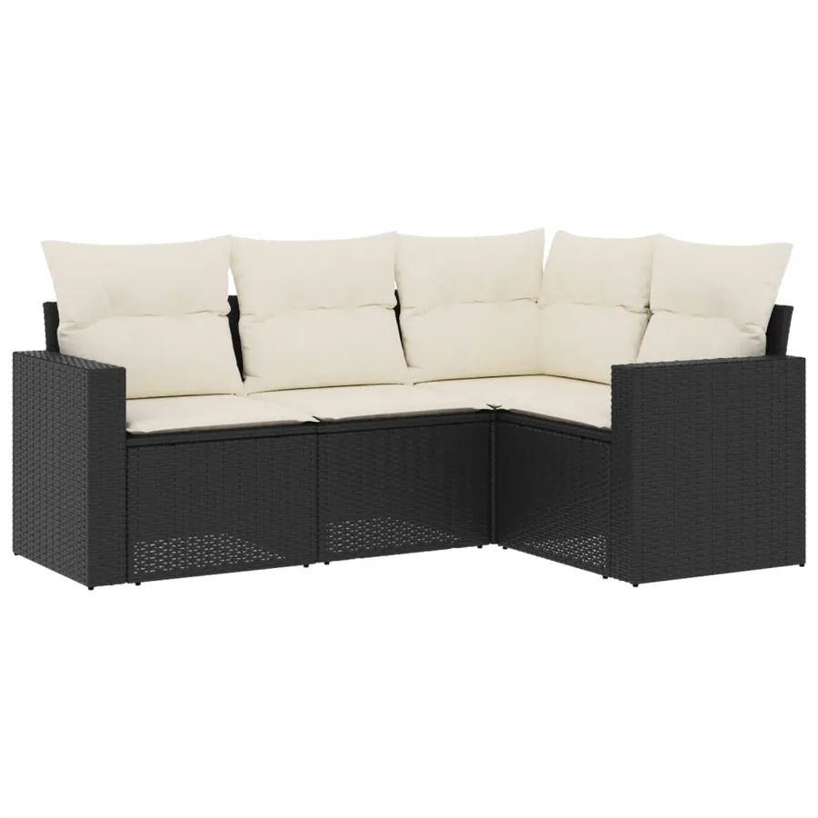 Salon de jardin 4 pcs avec coussins noir résine tressée - 2