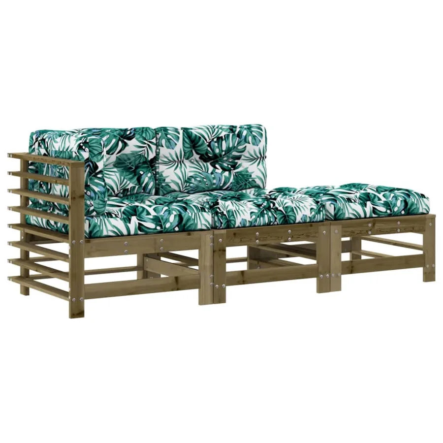 Salon de jardin 3 pcs avec coussins bois de pin imprégné - 2