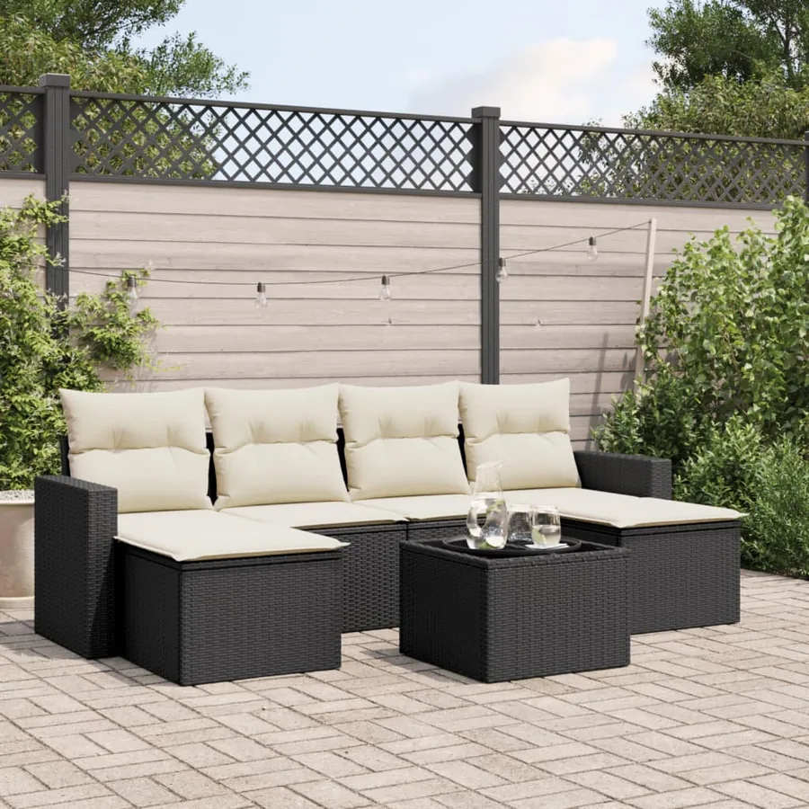 Salon de jardin 7 pcs avec coussins noir résine tressée 65,5 x 62 x 69 cm - 53,4 kg