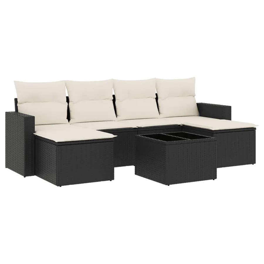 Salon de jardin 7 pcs avec coussins noir résine tressée 65,5 x 62 x 69 cm - 53,4 kg - 2