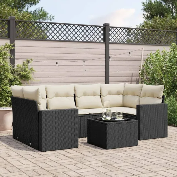 Salon de jardin 7 pcs avec coussins noir résine tressée 65,5 x 62 x 69 cm - 58,8 kg