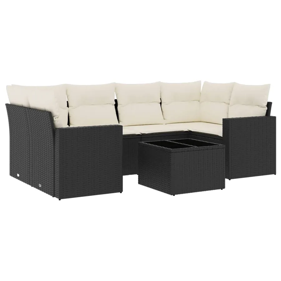 Salon de jardin 7 pcs avec coussins noir résine tressée 65,5 x 62 x 69 cm - 58,8 kg - 2