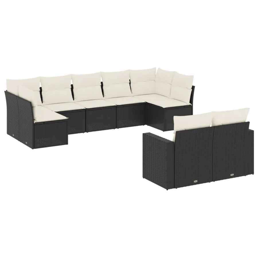 Salon de jardin 9 pcs avec coussins noir résine tressée - 2