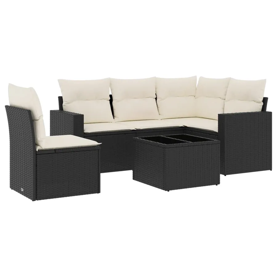 Salon de jardin 6 pcs avec coussins noir résine tressée - 2