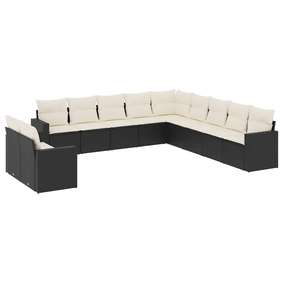 Salon de jardin 11 pcs avec coussins noir résine tressée - 2