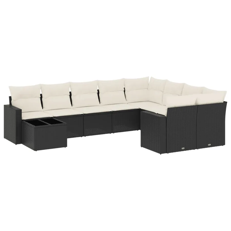 Salon de jardin 10 pcs avec coussins noir résine tressée - 2