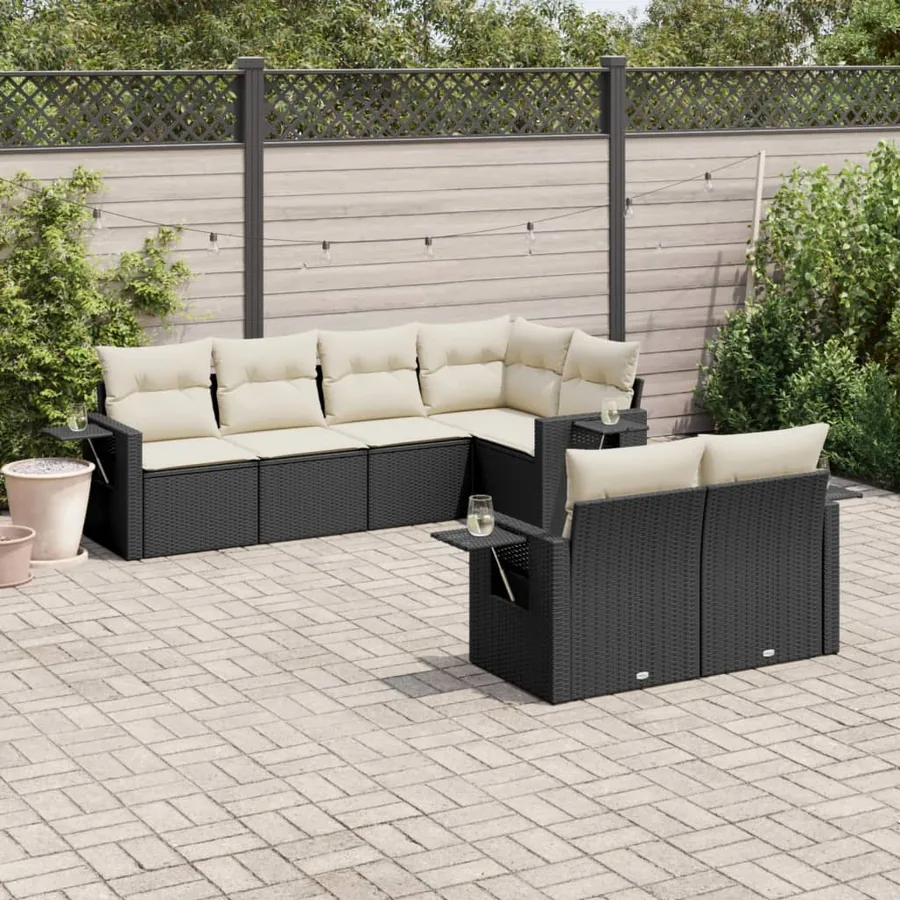 Salon de jardin 7 pcs avec coussins noir résine tressée 62 x 62 x 69 cm - 61,9 kg