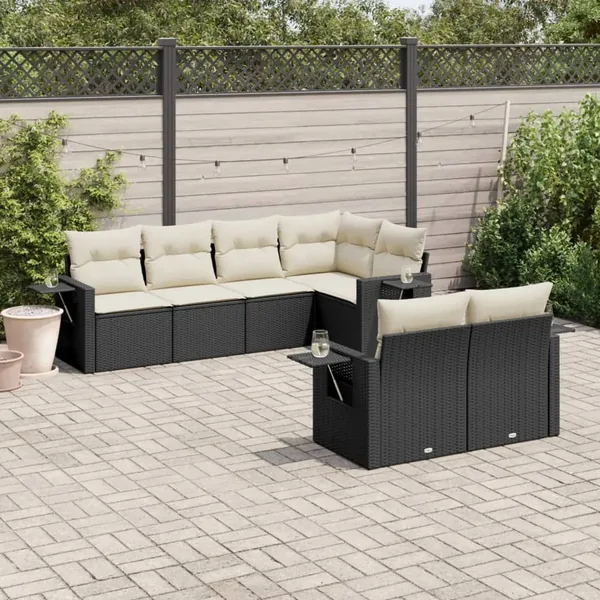 Salon de jardin 7 pcs avec coussins noir résine tressée 62 x 62 x 69 cm - 61,9 kg