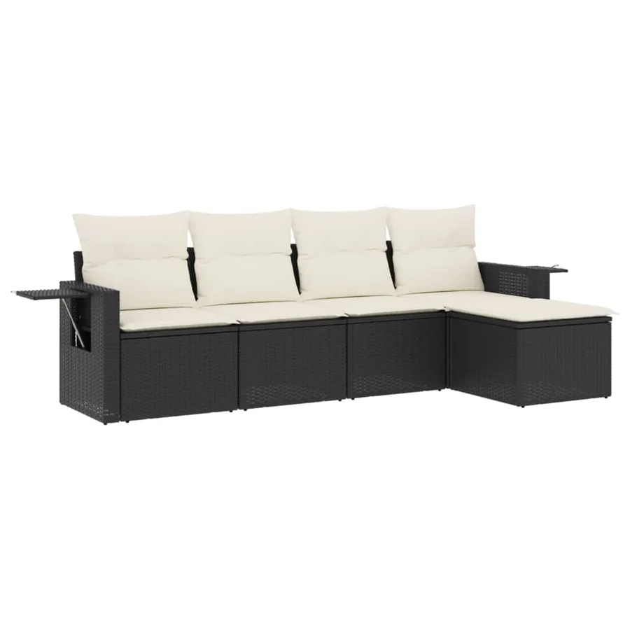 Salon de jardin 5 pcs avec coussins noir résine tressée - 2