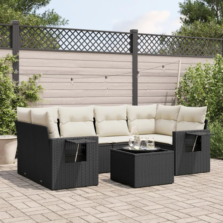 Salon de jardin 7 pcs avec coussins noir résine tressée 62 x 62 x 69 cm - 60,1 kg