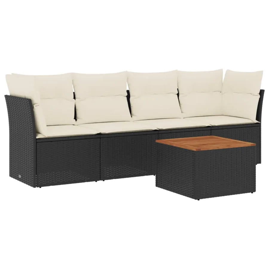 Salon de jardin 5 pcs avec coussins noir résine tressée - 2