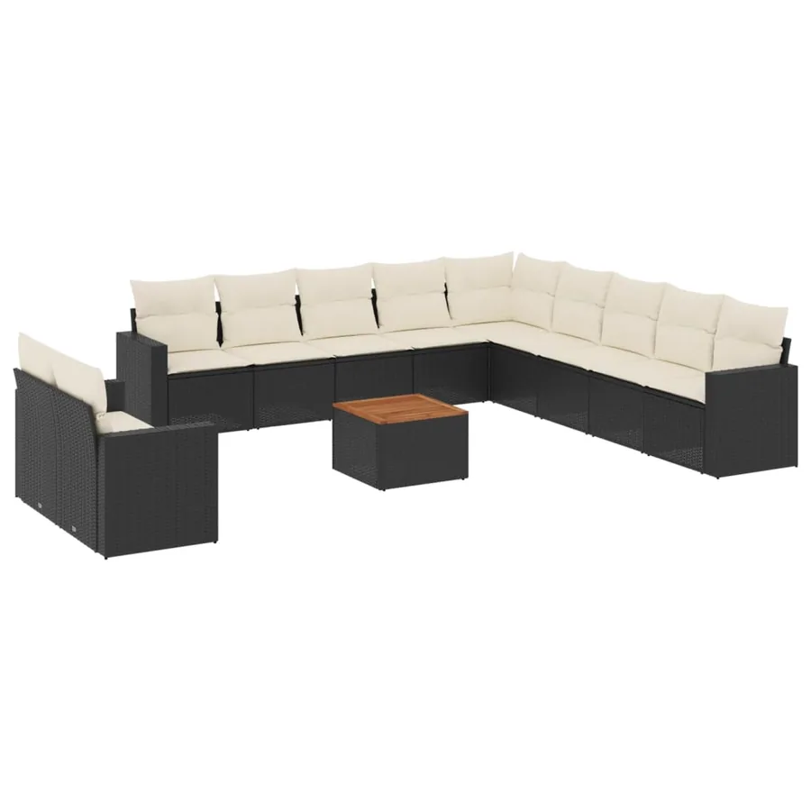 Salon de jardin 12 pcs avec coussins noir résine tressée - 2