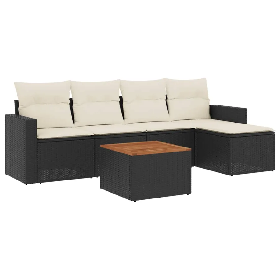Salon de jardin 6 pcs avec coussins noir résine tressée - 2