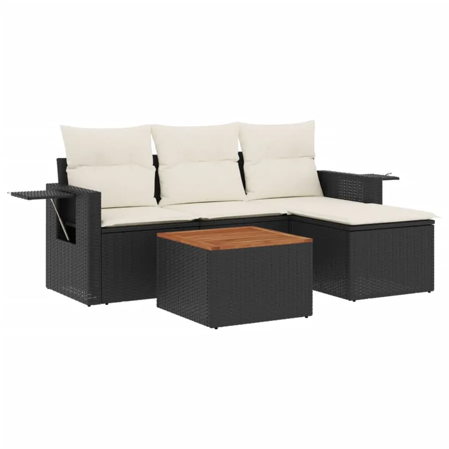 Salon de jardin 5 pcs avec coussins noir résine tressée - 2