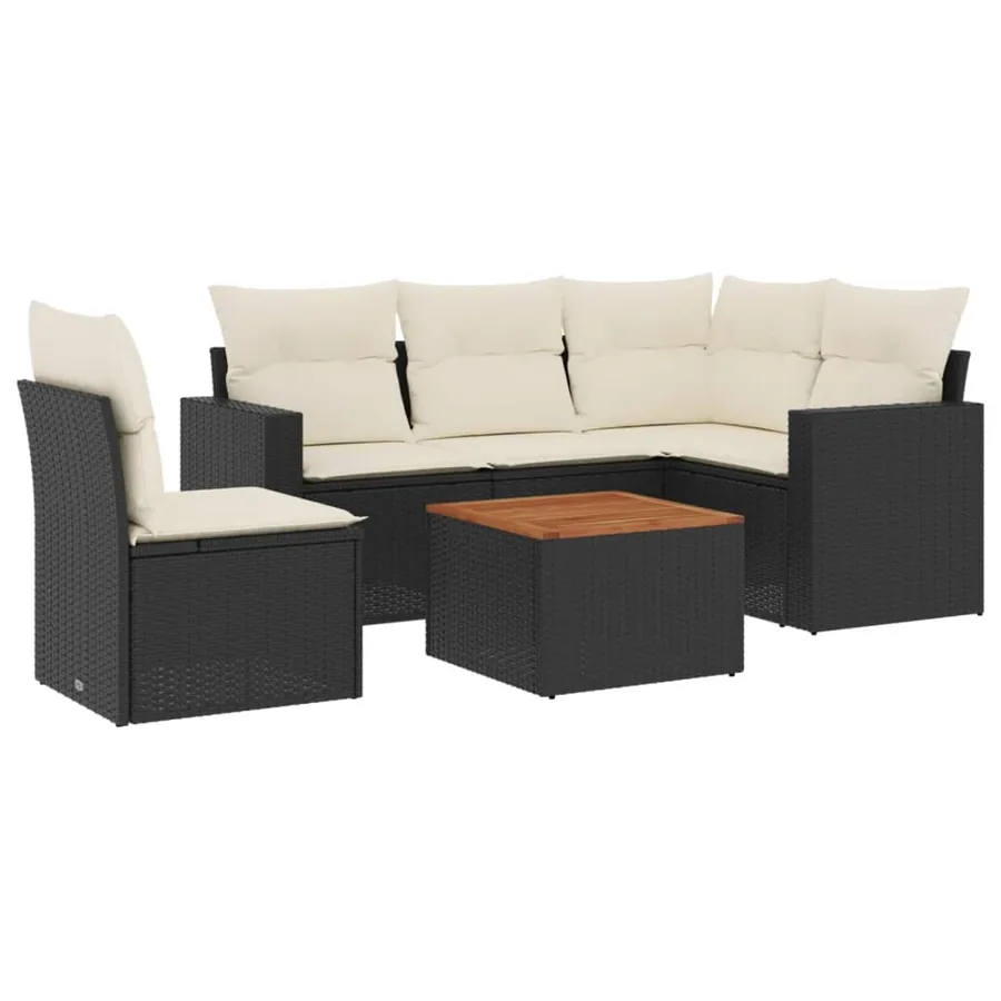 Salon de jardin 6 pcs avec coussins noir résine tressée - 2