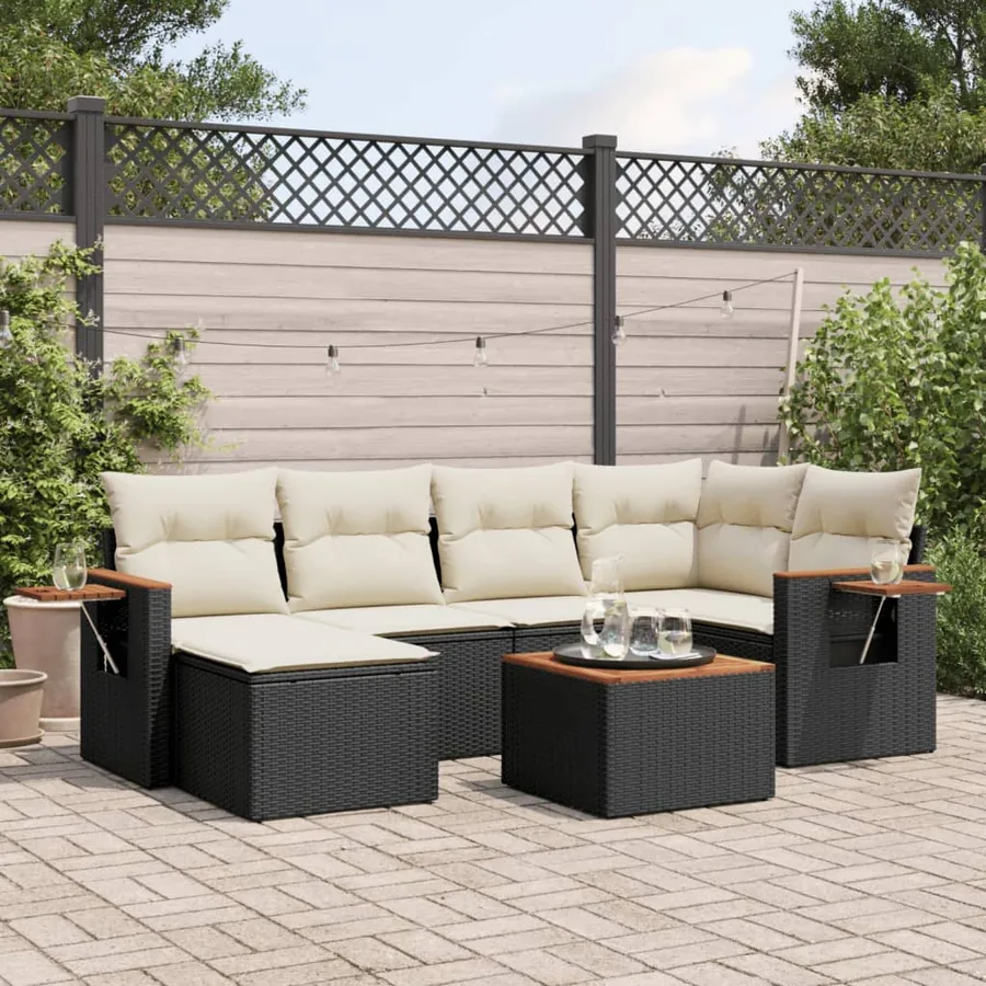 Salon de jardin 7 pcs avec coussins noir résine tressée 62 x 62 x 69 cm - 58,3 kg