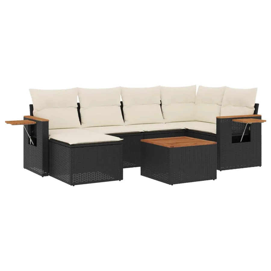 Salon de jardin 7 pcs avec coussins noir résine tressée 62 x 62 x 69 cm - 58,3 kg - 2