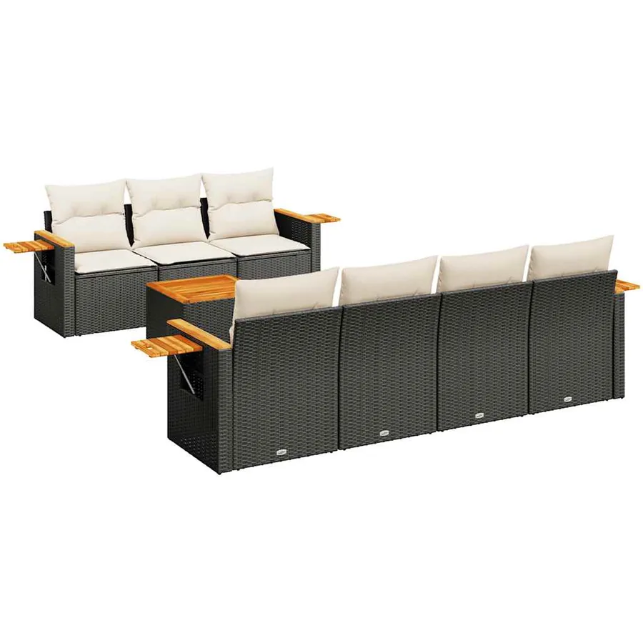 Salon de jardin 8 pcs avec coussins noir résine tressée - 2