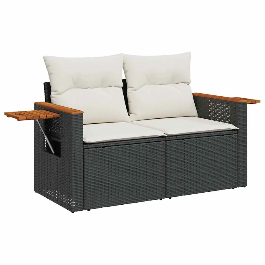 Salon de jardin 8 pcs avec coussins noir résine tressée - 5