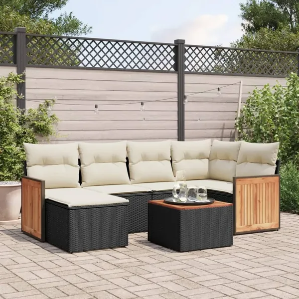 Salon de jardin 7 pcs avec coussins noir résine tressée 62 x 62 x 69 cm - 58,7 kg