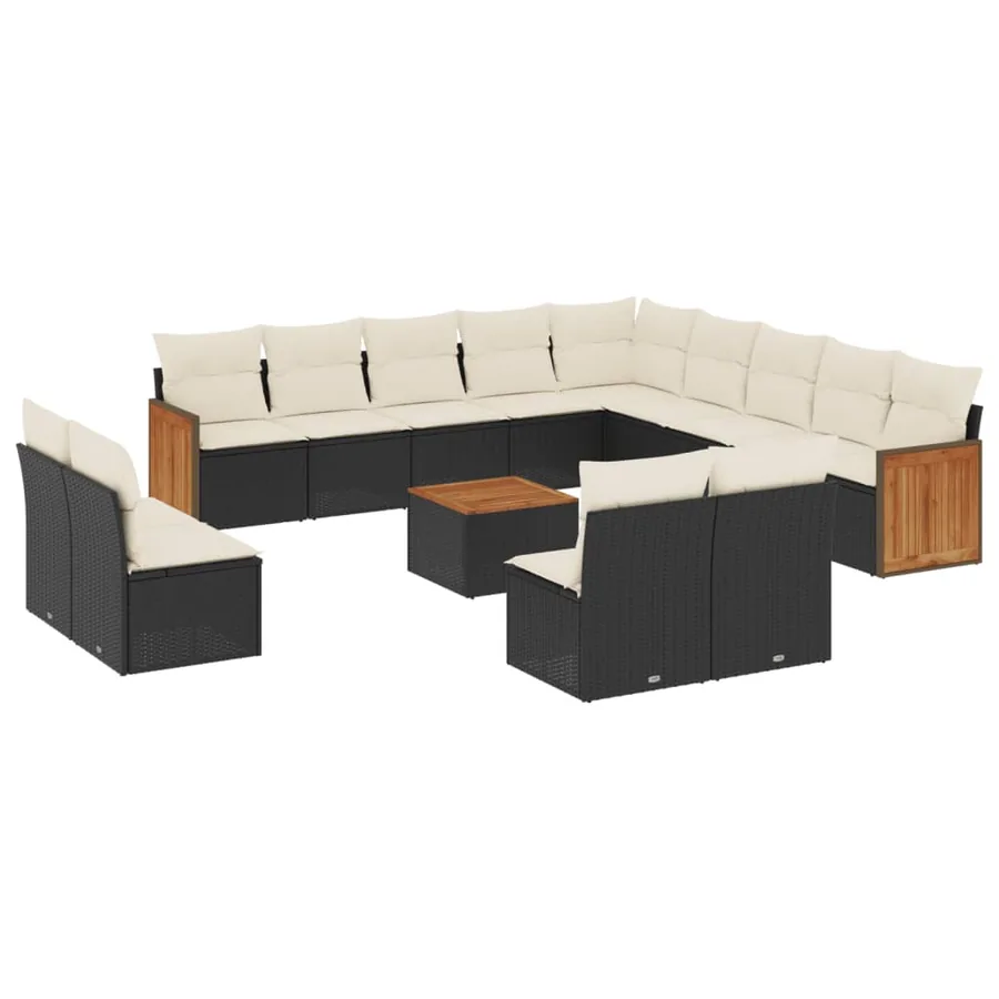Salon de jardin avec coussins 14 pcs noir résine tressée - 2