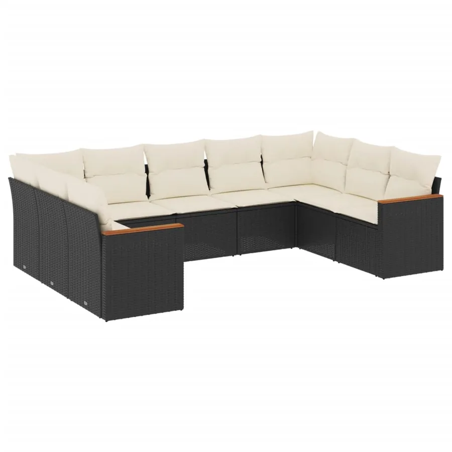 Salon de jardin 9 pcs avec coussins noir résine tressée - 2