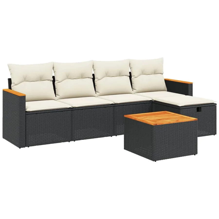 Salon de jardin 6 pcs avec coussins noir résine tressée - 2