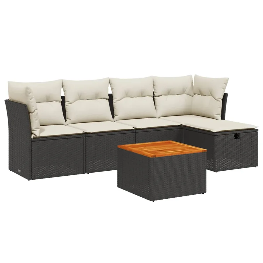 Salon de jardin 6 pcs avec coussins noir résine tressée - 2