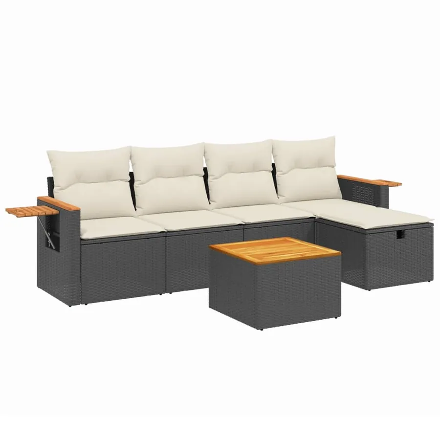 Salon de jardin 6 pcs avec coussins noir résine tressée - 2