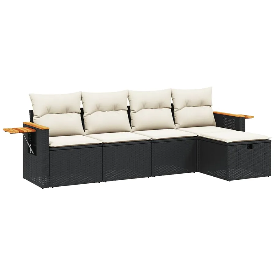 Salon de jardin 5 pcs avec coussins noir résine tressée - 2