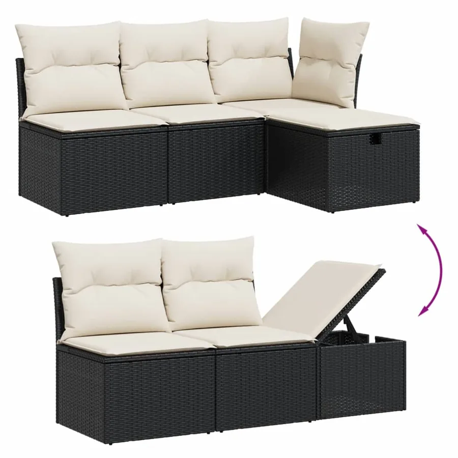 Salon de jardin 5 pcs avec coussins noir résine tressée - 3