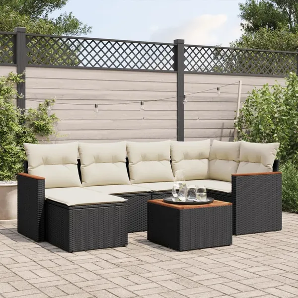 Salon de jardin 7 pcs avec coussins noir résine tressée 62 x 62 x 69 cm - 56,3 kg