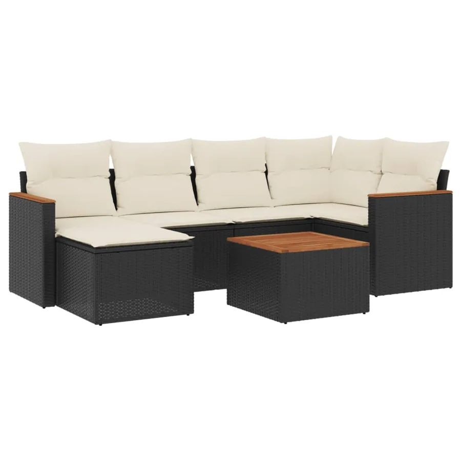 Salon de jardin 7 pcs avec coussins noir résine tressée 62 x 62 x 69 cm - 56,3 kg - 2