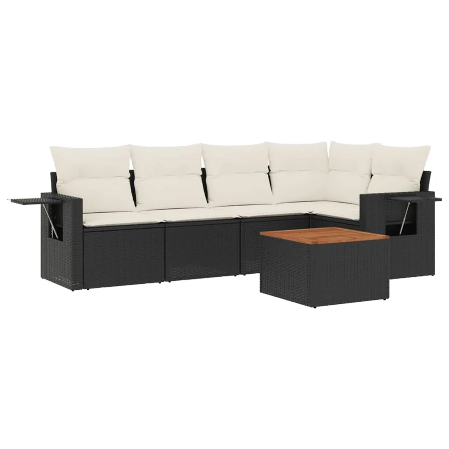 Salon de jardin 6 pcs avec coussins noir résine tressée - 2