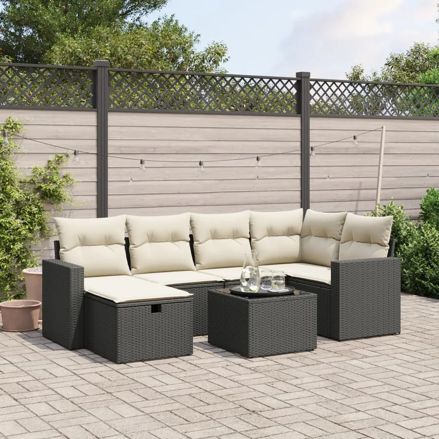 Salon de jardin 7 pcs avec coussins noir résine tressée 62 x 62 x 69 cm - 56,3 kg