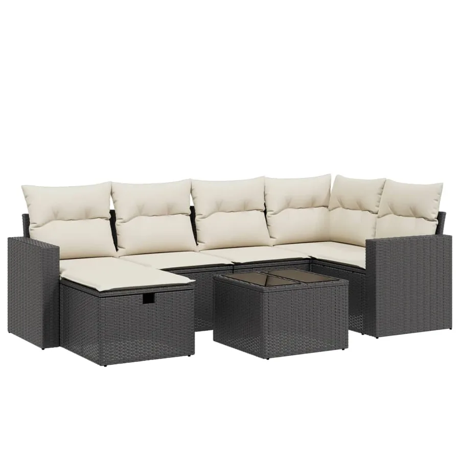 Salon de jardin 7 pcs avec coussins noir résine tressée 62 x 62 x 69 cm - 56,3 kg - 2