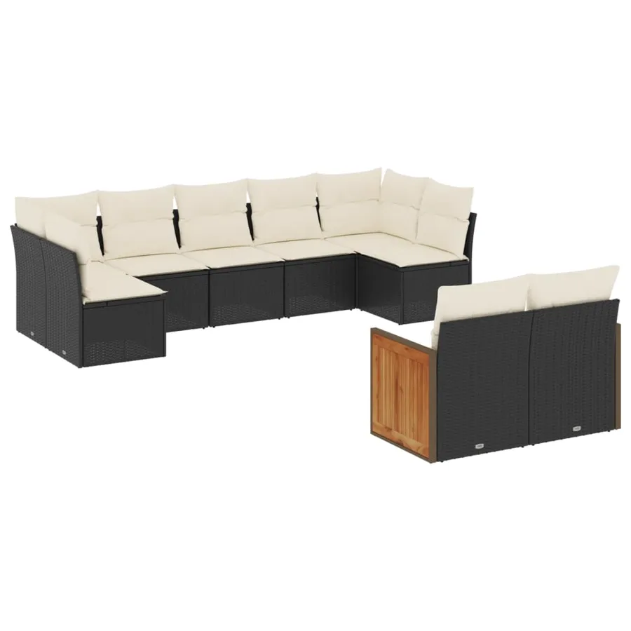 Salon de jardin 9 pcs avec coussins noir résine tressée - 2