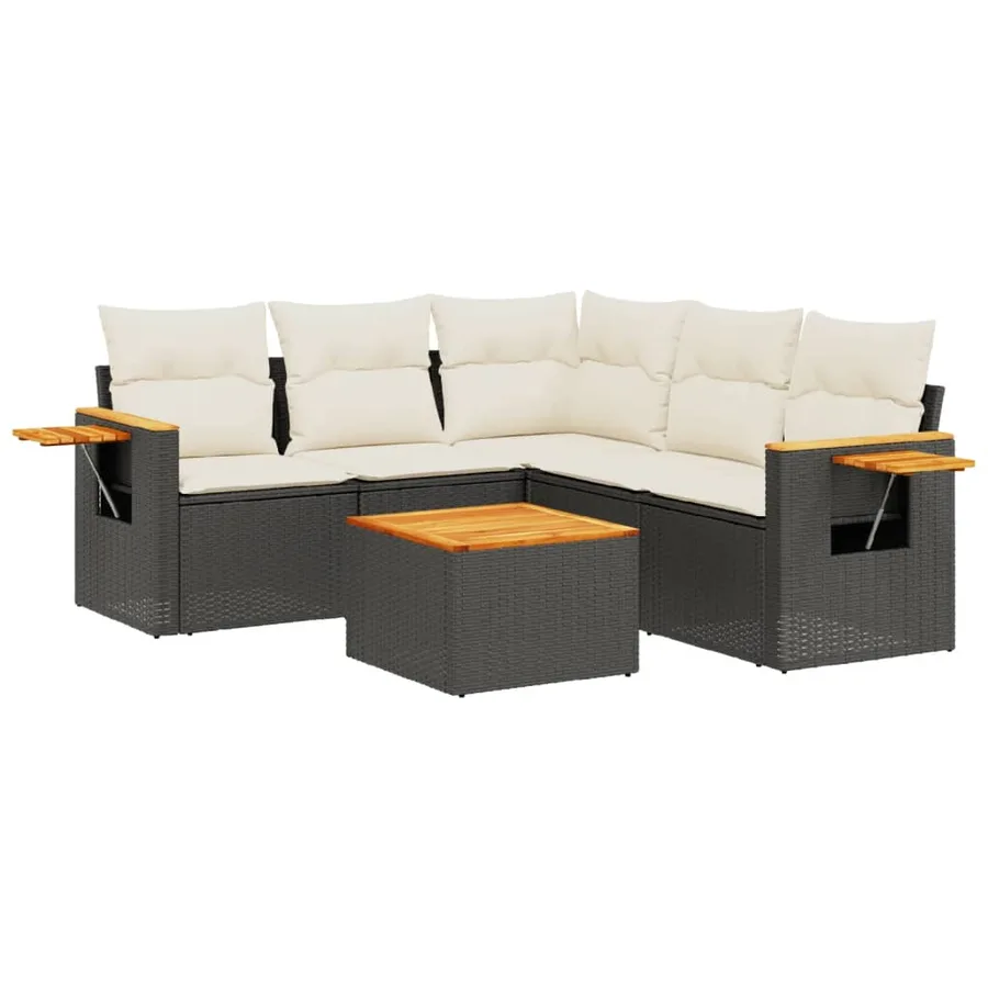 Salon de jardin 6 pcs avec coussins noir résine tressée - 2