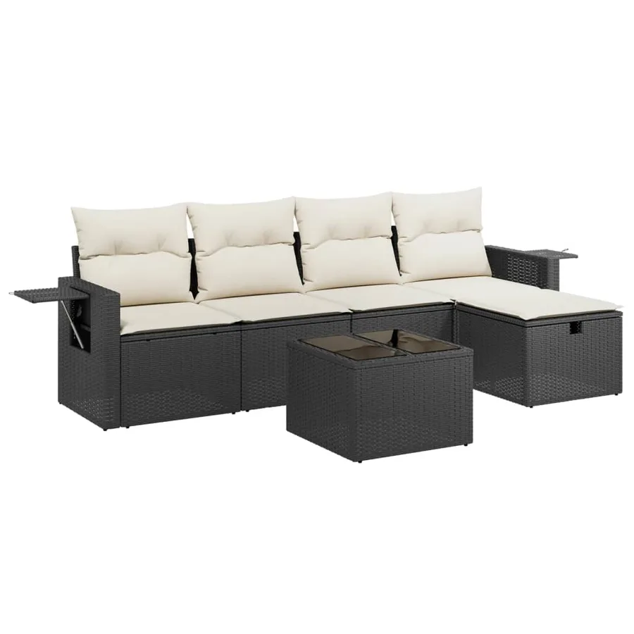 Salon de jardin 6 pcs avec coussins noir résine tressée - 2