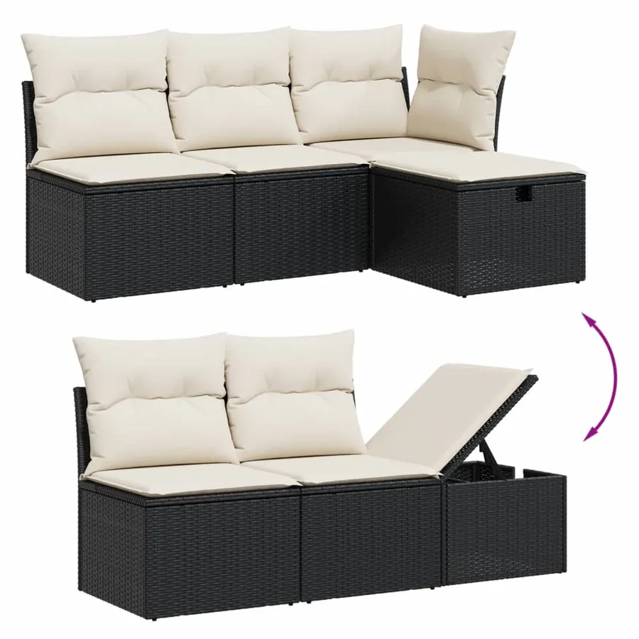 Salon de jardin 6 pcs avec coussins noir résine tressée - 3
