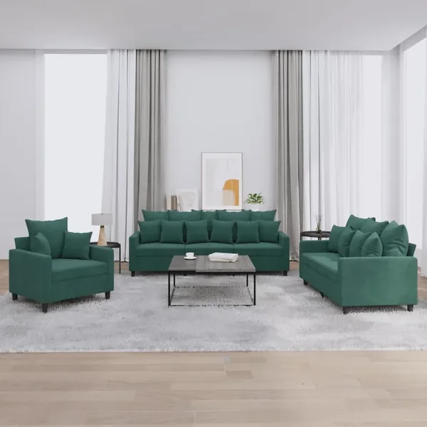 Ensemble de canapés 3 pcs avec coussins Vert foncé Velours
