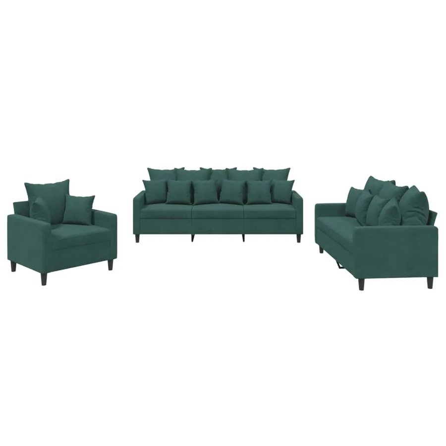 Ensemble de canapés 3 pcs avec coussins Vert foncé Velours - 2