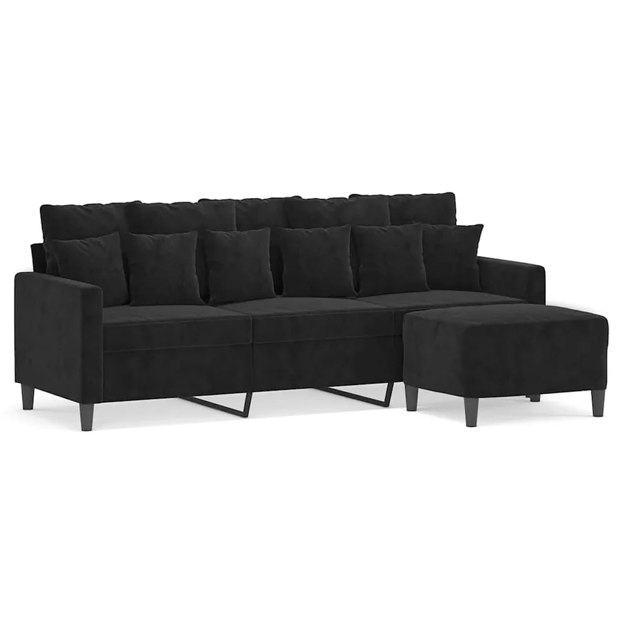 Canapé à 3 places avec repose-pieds Noir 180 cm Velours - 2