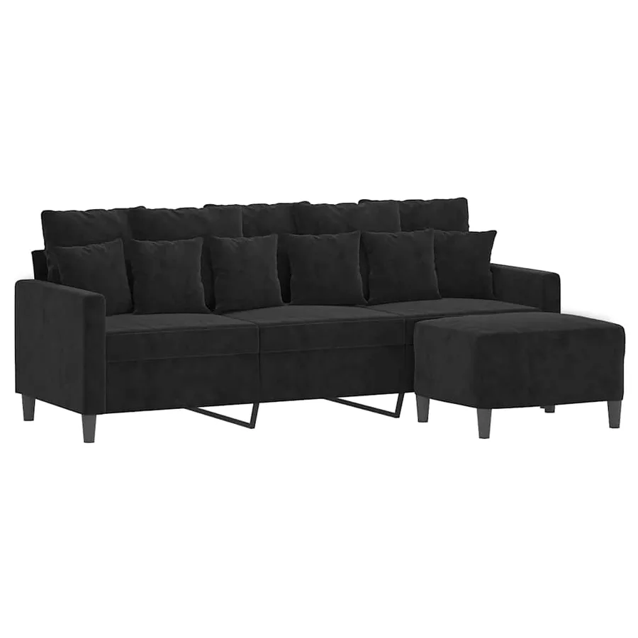 Canapé à 3 places avec repose-pieds Noir 180 cm Velours - 3