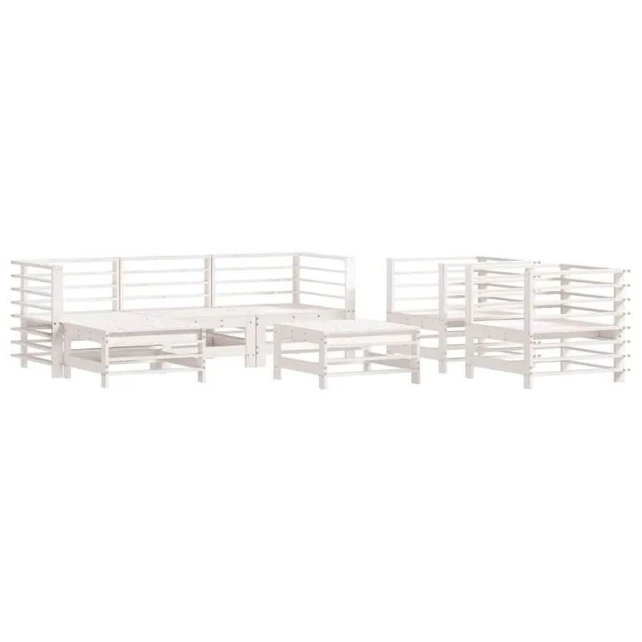 Salon de jardin 7 pcs Blanc Bois de pin massif - 2