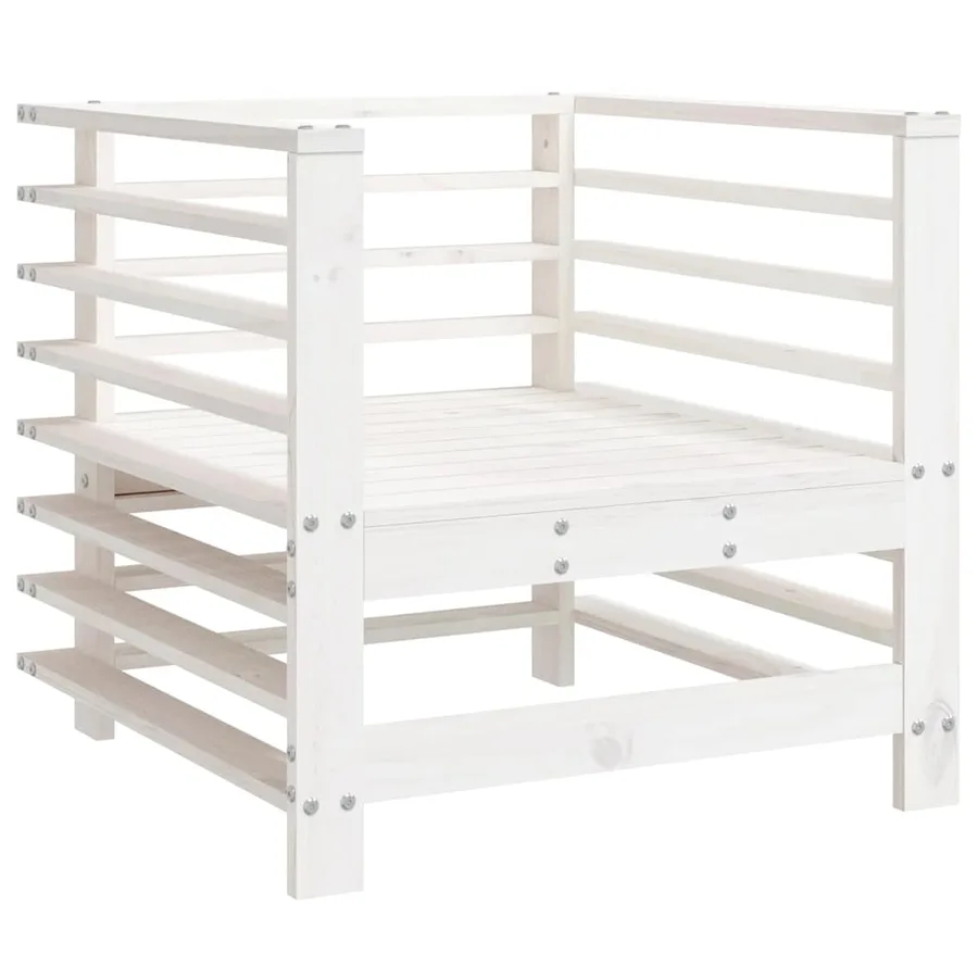 Salon de jardin 7 pcs Blanc Bois de pin massif - 5