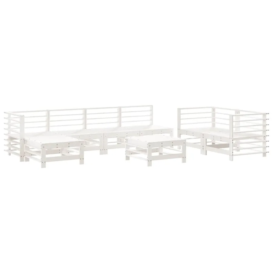 Salon de jardin 8 pcs Blanc Bois de pin massif - 2