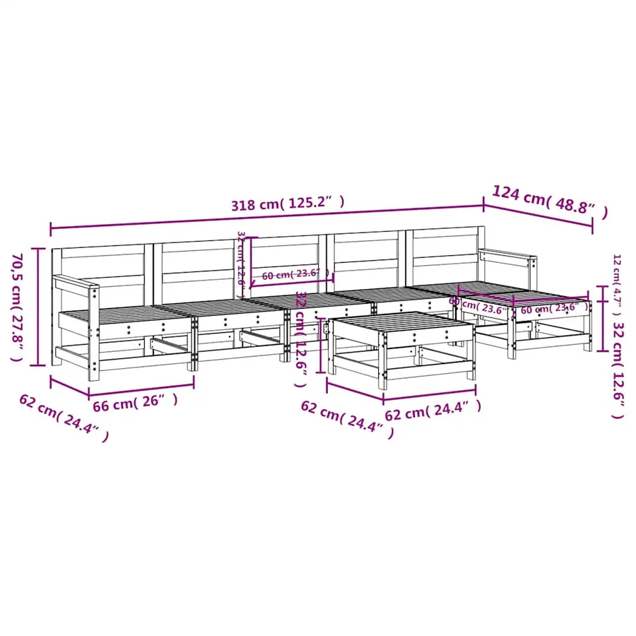 Salon de jardin 7 pcs bois de pin imprégné - 8