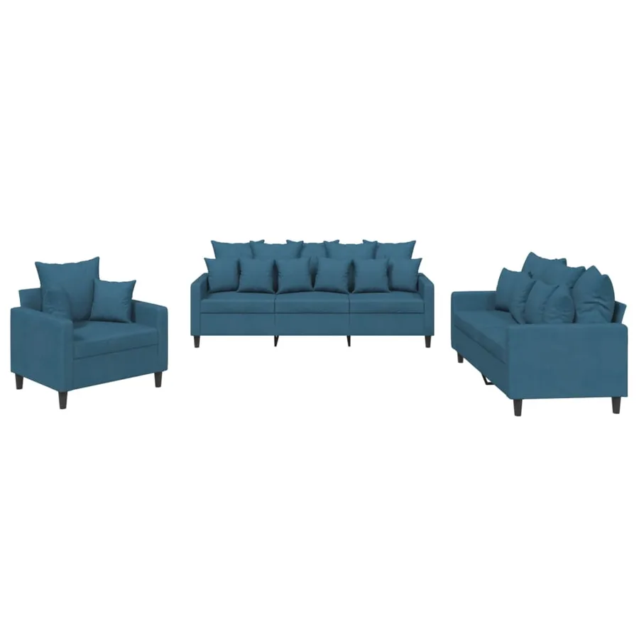 Ensemble de canapés 3 pcs avec coussins Bleu Velours - 2