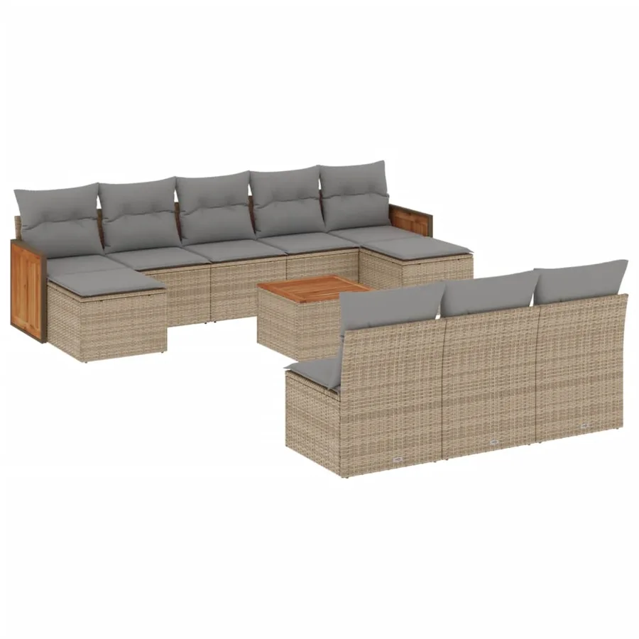 Salon de jardin 11 pcs avec coussins beige résine tressée - 2